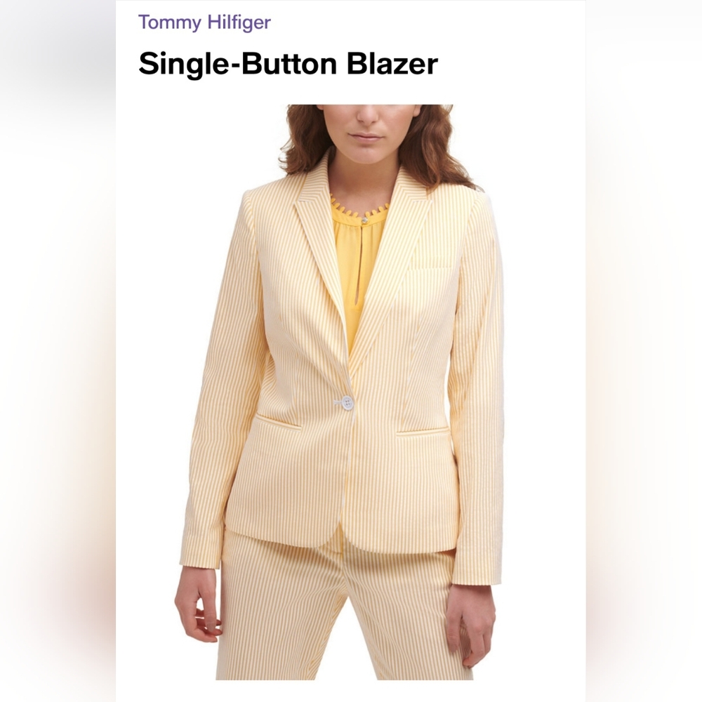 NWT Tommy Hilfiger Single Button Yellow and White Pinstripe Blazer Size 8